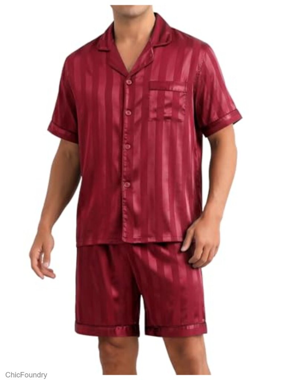 Mens Silk Satin Pajama Set Button Down Short Sleeve Loungewear Sleepwear